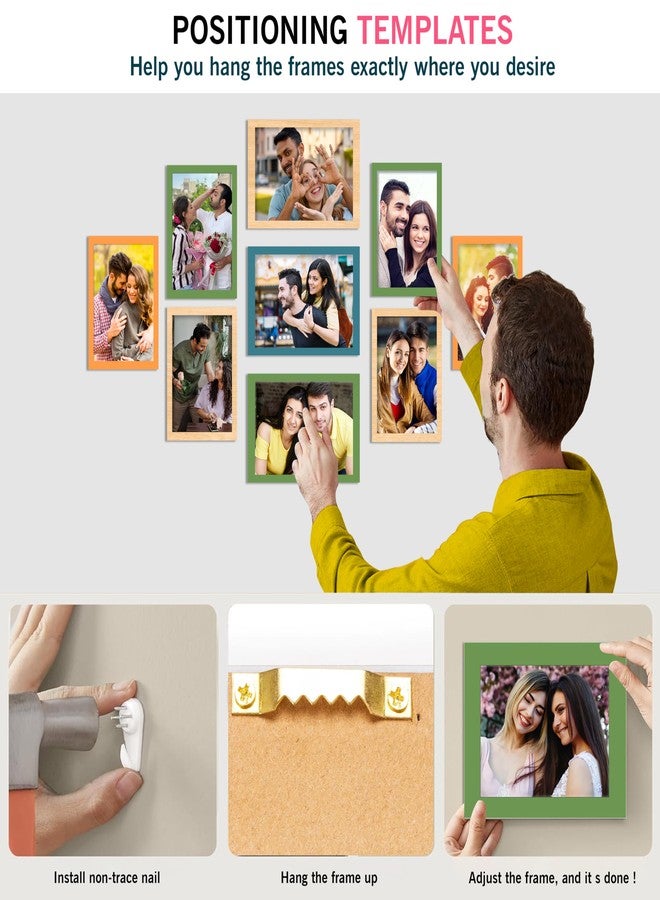 Rousrie Rectangular Photo Frames for Wall Decoration, Collage Kit With Acrylic Top, Multiple Sizes, Set of 9, Colourful, 5x7 Inches, 4x6 Inches - Image 5